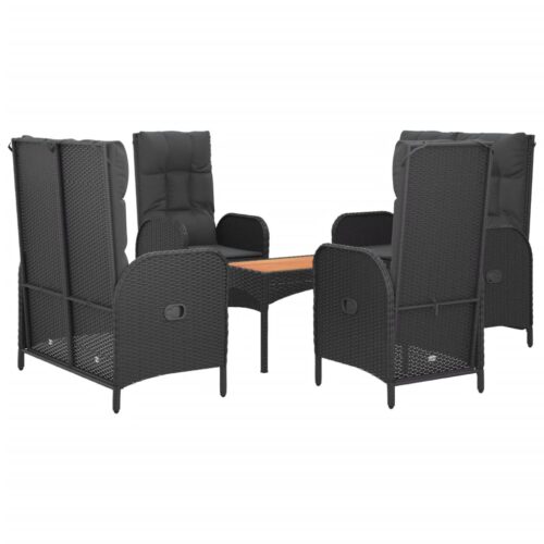 5-Piece Garden Dining Set with Cushions Black Poly Rattan Wicker Outdoor Patio Furniture - Image 3