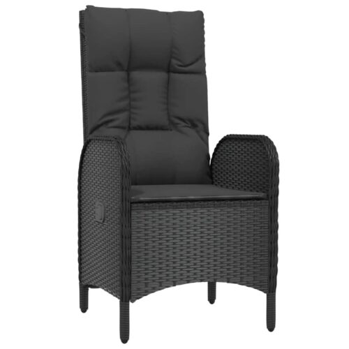 5-Piece Garden Dining Set with Cushions Black Poly Rattan Wicker Outdoor Patio Furniture - Image 7