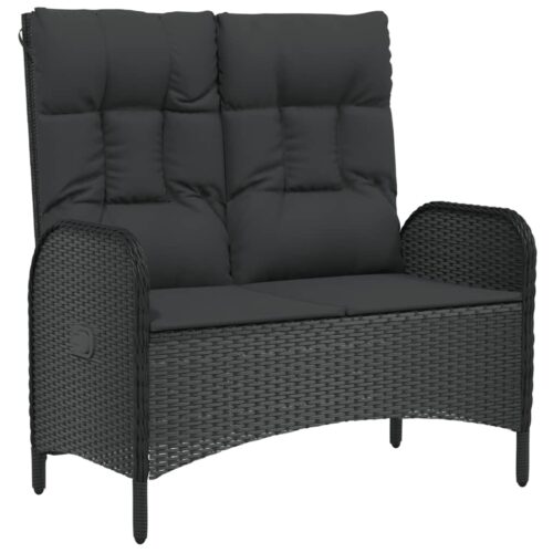 5-Piece Garden Dining Set with Cushions Black Poly Rattan Wicker Outdoor Patio Furniture - Image 8