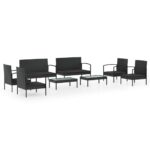 8-Piece Garden Lounge Set with Cushions Poly Rattan Wicker Outdoor Patio Furniture Black