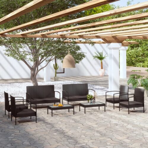 8-Piece Garden Lounge Set with Cushions Poly Rattan Wicker Outdoor Patio Furniture Black - Image 12