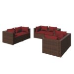 6-Piece Garden Lounge Set with Cushions Poly Rattan Wicker Outdoor Patio Furniture Brown
