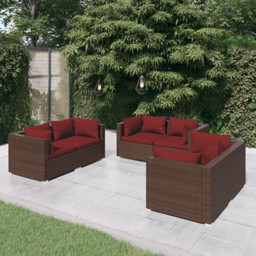6-Piece Garden Lounge Set with Cushions Poly Rattan Wicker Outdoor Patio Furniture Brown - Image 7