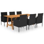 7-Piece Garden Dining Set Black Outdoor Patio Lounge Furniture