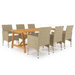 7-Piece Garden Dining Set Beige Outdoor Patio Lounge Furniture