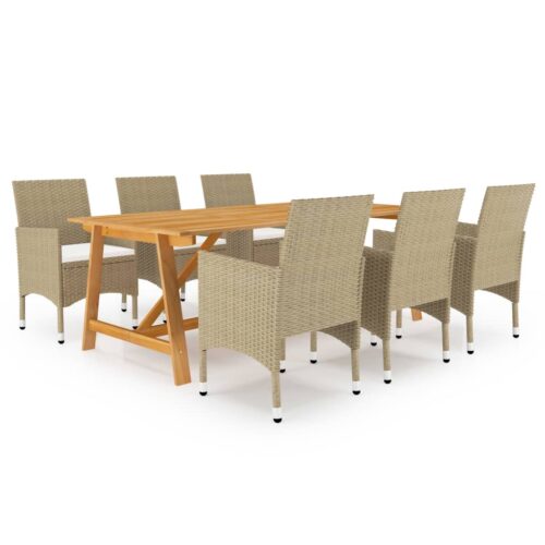 7-Piece Garden Dining Set Beige Outdoor Patio Lounge Furniture