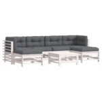 7-Piece Garden Lounge Set Pine Wood Outdoor Patio Sofa Furniture Grey Cushions White