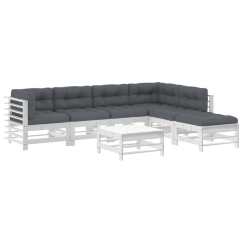7-Piece Garden Lounge Set Pine Wood Outdoor Patio Sofa Furniture Grey Cushions White