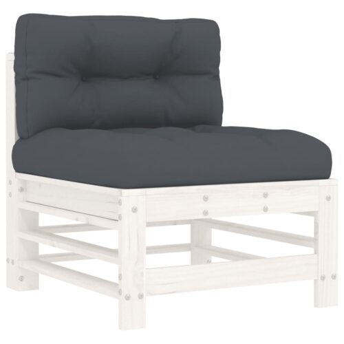 7-Piece Garden Lounge Set Pine Wood Outdoor Patio Sofa Furniture Grey Cushions White - Image 4