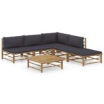 6-Piece Garden Lounge Set with Dark Grey Cushions Bamboo Outdoor Patio Furniture