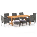 9-Piece Garden Dining Set Grey Outdoor Patio Lounge Furniture