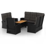 4-Piece Garden Lounge Set with Cushions Black Poly Rattan Wicker Outdoor Patio Furniture