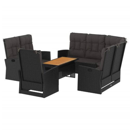 4-Piece Garden Lounge Set with Cushions Black Poly Rattan Wicker Outdoor Patio Furniture - Image 3