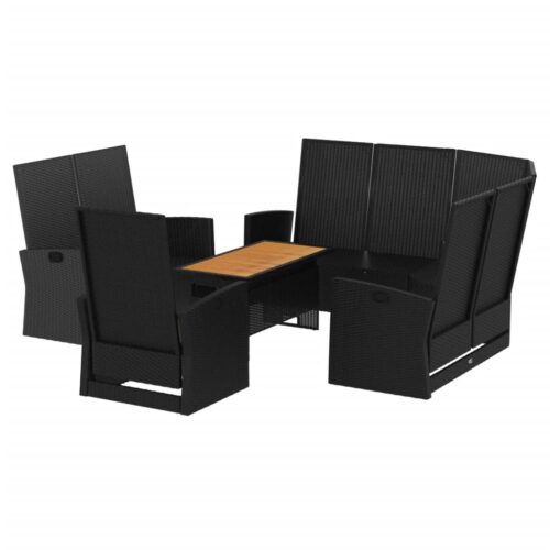 4-Piece Garden Lounge Set with Cushions Black Poly Rattan Wicker Outdoor Patio Furniture - Image 4