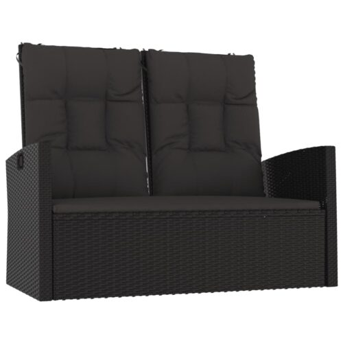 4-Piece Garden Lounge Set with Cushions Black Poly Rattan Wicker Outdoor Patio Furniture - Image 6