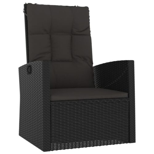 4-Piece Garden Lounge Set with Cushions Black Poly Rattan Wicker Outdoor Patio Furniture - Image 7