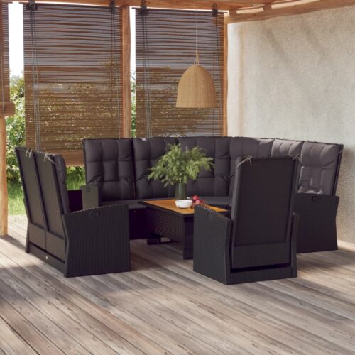 4-Piece Garden Lounge Set with Cushions Black Poly Rattan Wicker Outdoor Patio Furniture - Image 12