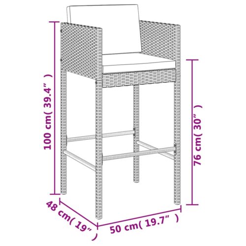 9-Piece Garden Bar Set with Cushions Grey Poly Rattan Wicker Outdoor Patio Furniture - Image 7