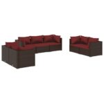 7-Piece Garden Lounge Set with Cushions Poly Rattan Wicker Outdoor Patio Furniture Brown