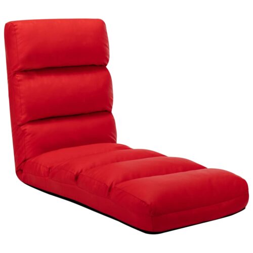 Folding Floor Chair Red Faux Leather - Image 7