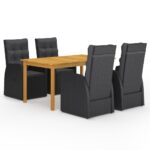 5-Piece Garden Dining Set Black