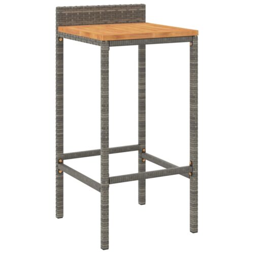 3-Piece Garden Bar Set Grey Poly Rattan Wicker Outdoor Patio Furniture&Solid Wood Acacia - Image 2