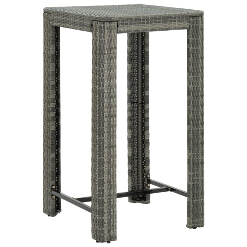 3-Piece Garden Bar Set Grey Poly Rattan Wicker Outdoor Patio Furniture&Solid Wood Acacia - Image 3