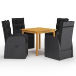 5-Piece Garden Dining Set Black
