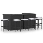 8-Piece Garden Bar Set with Cushions Poly Rattan Wicker Outdoor Patio Furniture Black