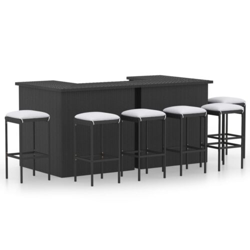 8-Piece Garden Bar Set with Cushions Poly Rattan Wicker Outdoor Patio Furniture Black - Image 12