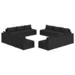 12-Piece Garden Lounge Set with Cushions Poly Rattan Wicker Outdoor Patio Furniture Black