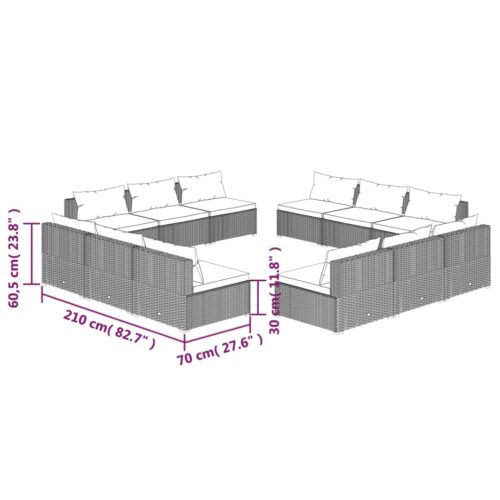 12-Piece Garden Lounge Set with Cushions Poly Rattan Wicker Outdoor Patio Furniture Black - Image 5