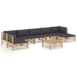 8-Piece Garden Lounge Set with Dark Grey Cushions Bamboo Outdoor Patio Furniture