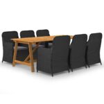 7-Piece Garden Dining Set Black Outdoor Patio Lounge Furniture