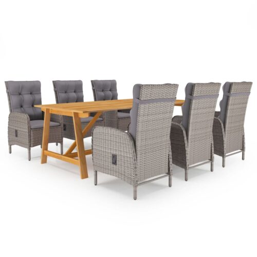 7-Piece Garden Dining Set Grey Outdoor Patio Lounge Furniture - Image 12
