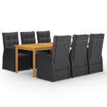 7-Piece Garden Dining Set Black Outdoor Patio Lounge Furniture