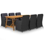 7-Piece Garden Dining Set Black Outdoor Patio Lounge Furniture