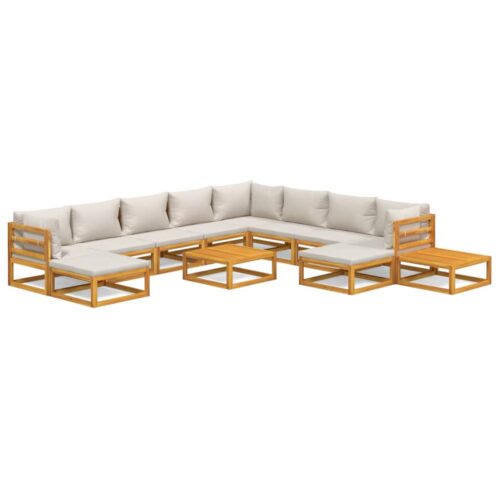 12-Piece Garden Lounge Set with Light Grey Cushions Wood Timber Outdoor Patio Furniture