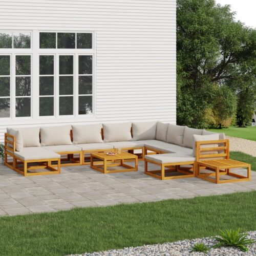 12-Piece Garden Lounge Set with Light Grey Cushions Wood Timber Outdoor Patio Furniture - Image 12