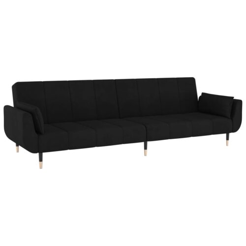 2-Seater Sofa Bed with Two Pillows Black Velvet - Image 4