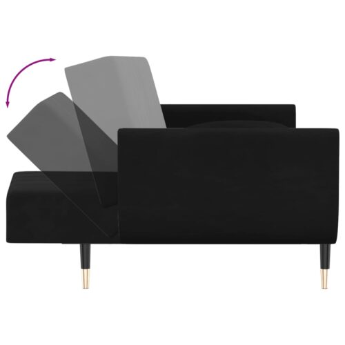 2-Seater Sofa Bed with Two Pillows Black Velvet - Image 6