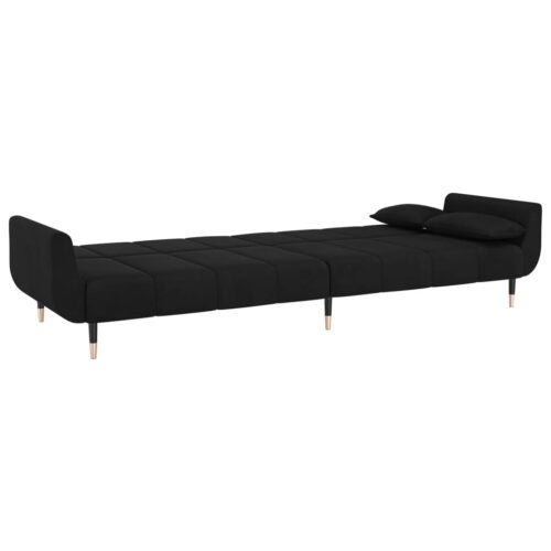 2-Seater Sofa Bed with Two Pillows Black Velvet - Image 8
