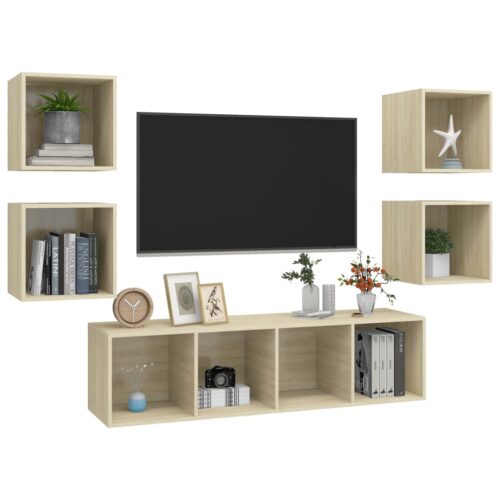 5-Piece TV Cabinet Set Sonoma Oak Engineered Wood - Image 3