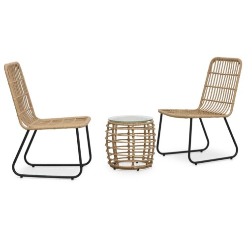3-Piece Bistro Set Poly Rattan Wicker Outdoor Patio Furniture Oak