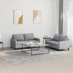 2pcs Sofa Set 4-Seater Modern Living Room Lounge Couch Futon Fabric Light Grey