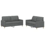 2pcs Sofa Set 5-Seater Modern Living Room Lounge Couch Futon Fabric Dark Grey