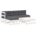 5-Piece Garden Lounge Set with Cushions White Wood Timber Outdoor Patio Furniture