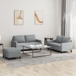 3pcs Sofa Set with Cushions Ottoman Stool 4-Seater Lounge Couch Fabric Grey