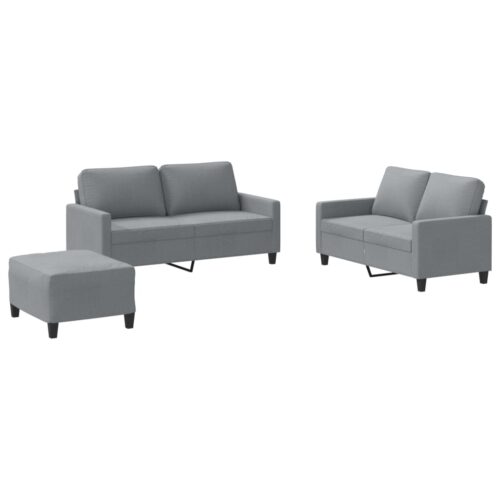 3pcs Sofa Set with Cushions Ottoman Stool 4-Seater Lounge Couch Fabric Grey - Image 2