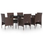 7-Piece Garden Dining Set with Cushions Brown Black